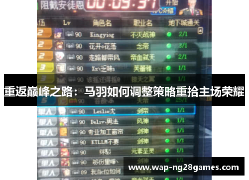 重返巅峰之路:马羽如何调整策略重拾主场荣耀 重返巅峰之路:马羽如何调整策略重拾主场荣耀